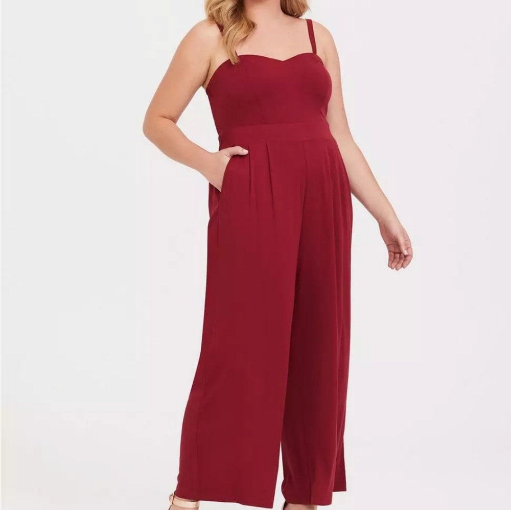 torrid Wine Red Sweetheart Wide-Leg Jumpsuit